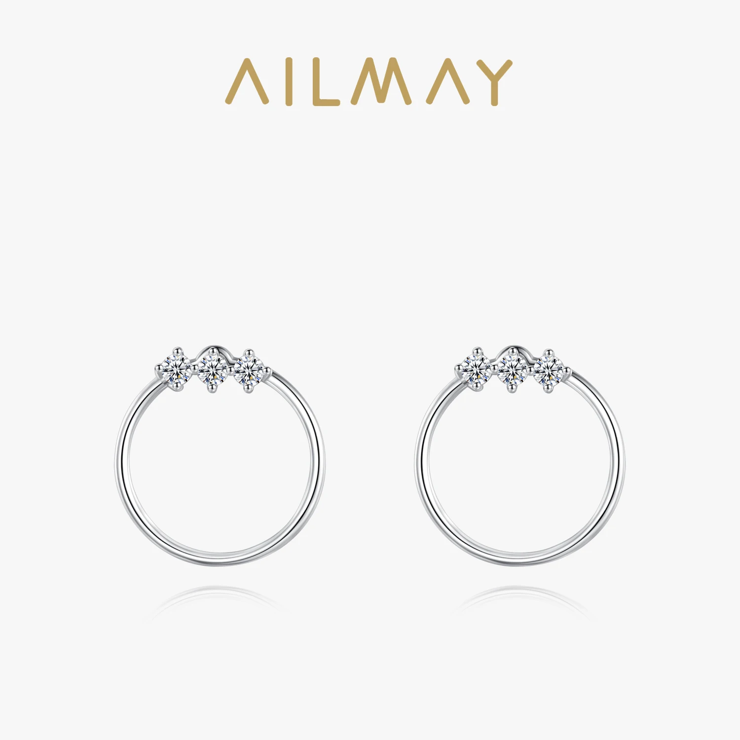 

Ailmay 925 стерлингового серебра простой геометрический круглый дизайн сверкающими камнями, серьги со шпилькой, для женщин, для девочек, вечерние аксессуары для ювелирных изделий