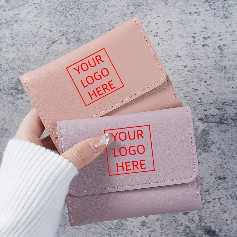 1Pc Personalized Custom Name Short Wallet for Women, Customizable Logo with Printable Images, Text, Photos, Customized Corporate Promotional Gifts, Student Ticket Holder, Multifunctional Card Holder and Coin Purse, 70% off Thin Glossy Pu Leather Wallet