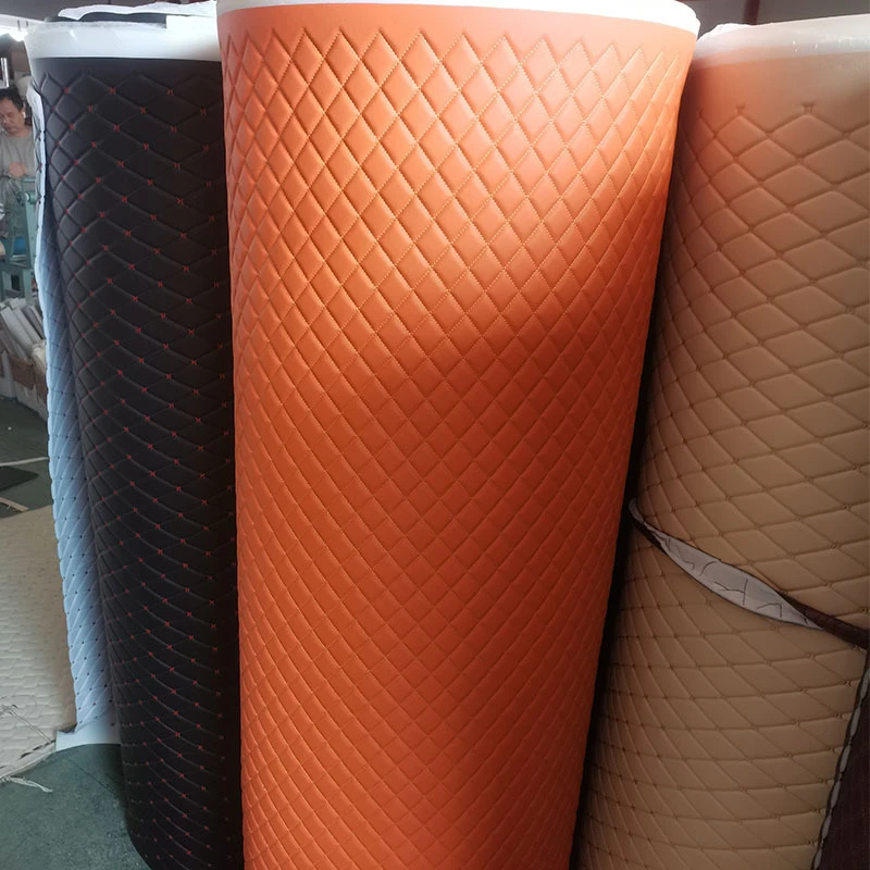 155cm Wide Rhombus Artificial Leather Fabric Sponge Quilted Embroidered Faux Leather Upholstery Furniture Car Interior Decor