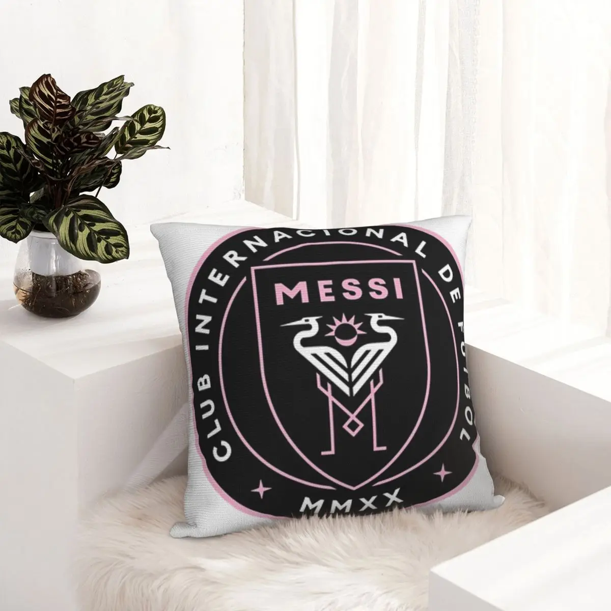 إنتر ميامي ميسي شارة مربع المخدة غطاء الوسادة كيس وسادة رمي غطاء وسادة للمنزل أريكة غرفة المعيشة