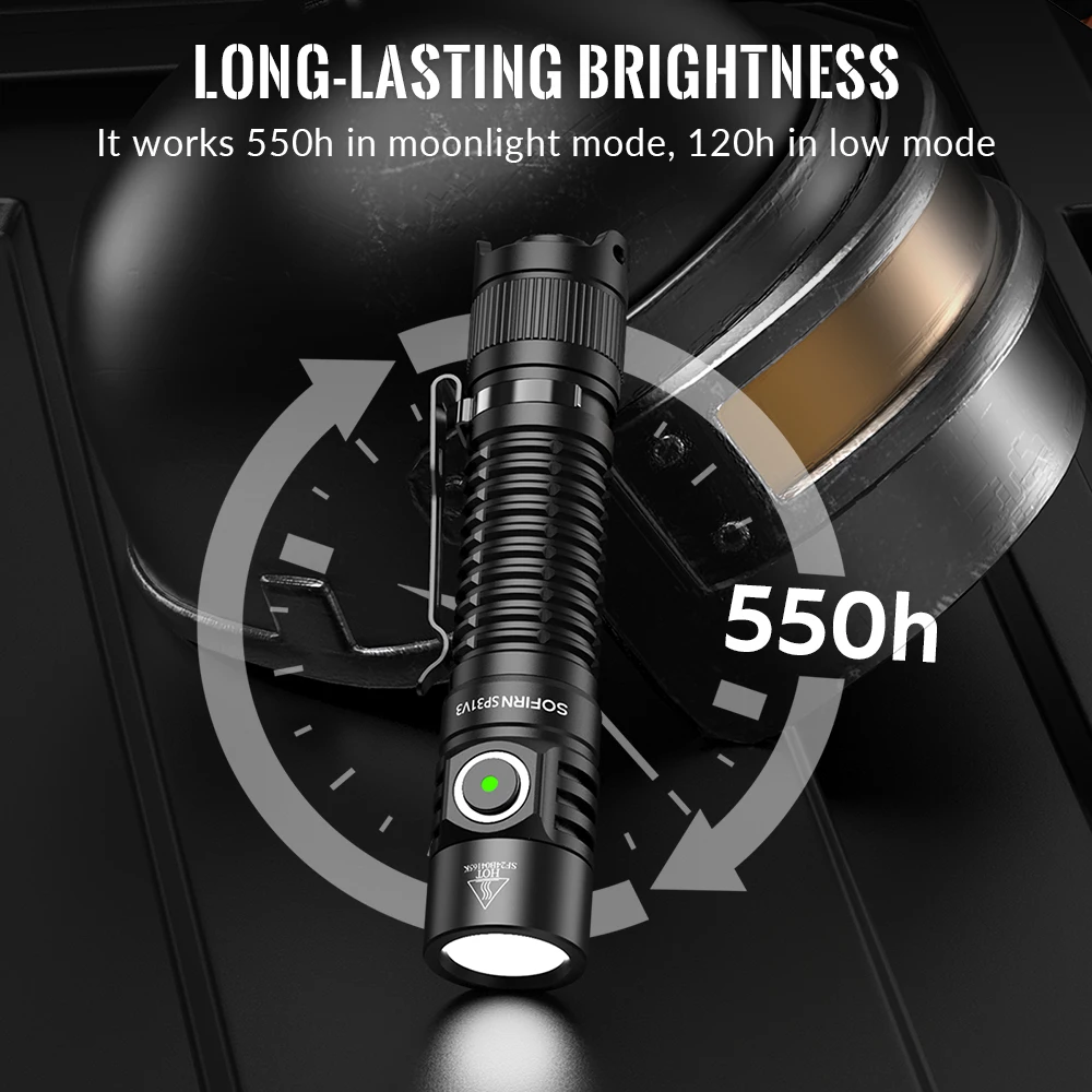 New Sofirn SP31 V3.0 SST40 2000lm Tactical LED Flashlight with Dual Switch Type C Rechargeable Power Indicator 18650 6000K Torch