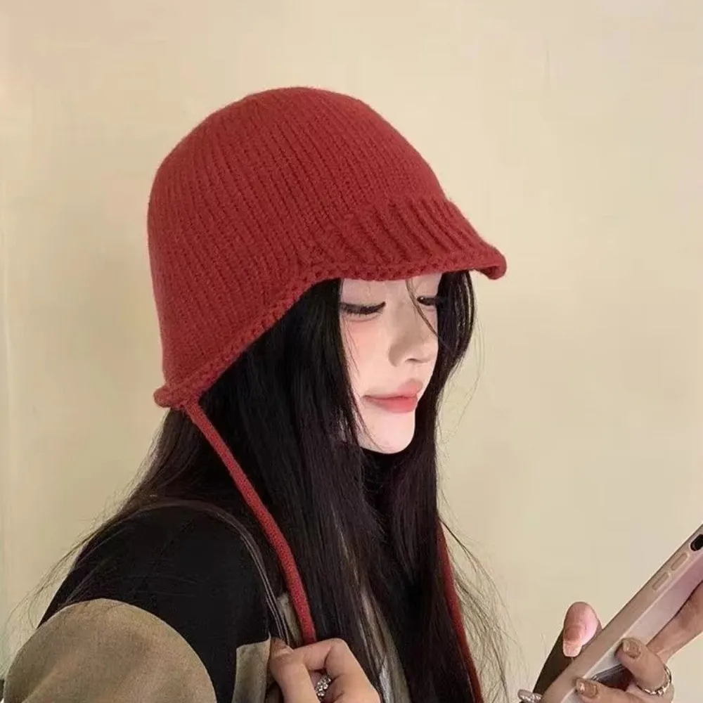 

Fashion Windproof Knitted Cap Solid Color Ear Protection Beanie Cap Warm Earmuffs Cap Women