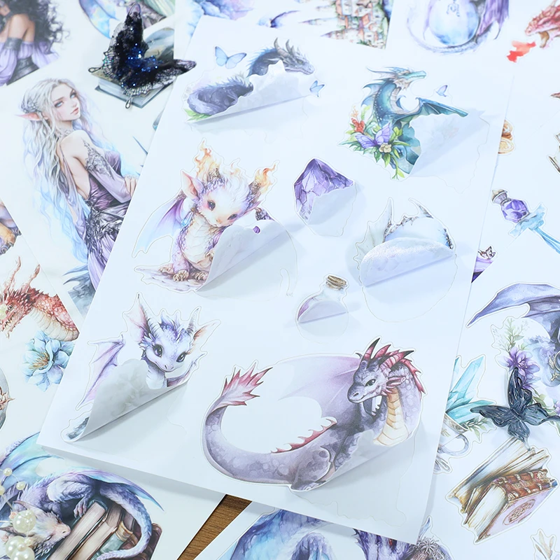 20 Pcs/set Vintage Character Dragon Flower Landscape Sticker Book Creative DIY Journal Material Collage Scrapbook Stationery