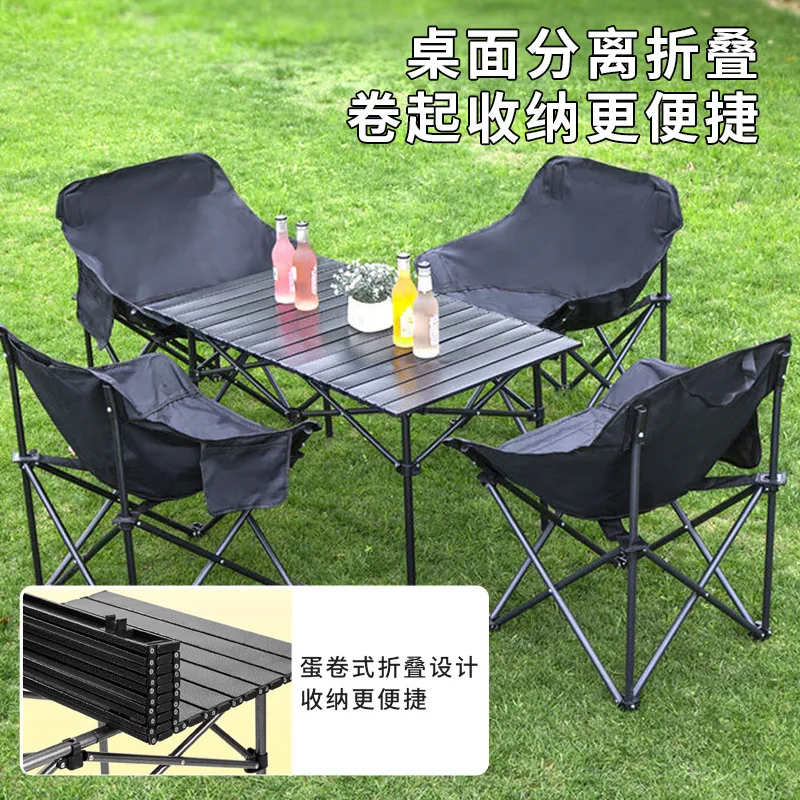 #Suitable ForFolding Table Outdoor Table And Chairs Camping Portable Picnic Egg Roll Barbecue Stall Table Set Set Factory One Pi