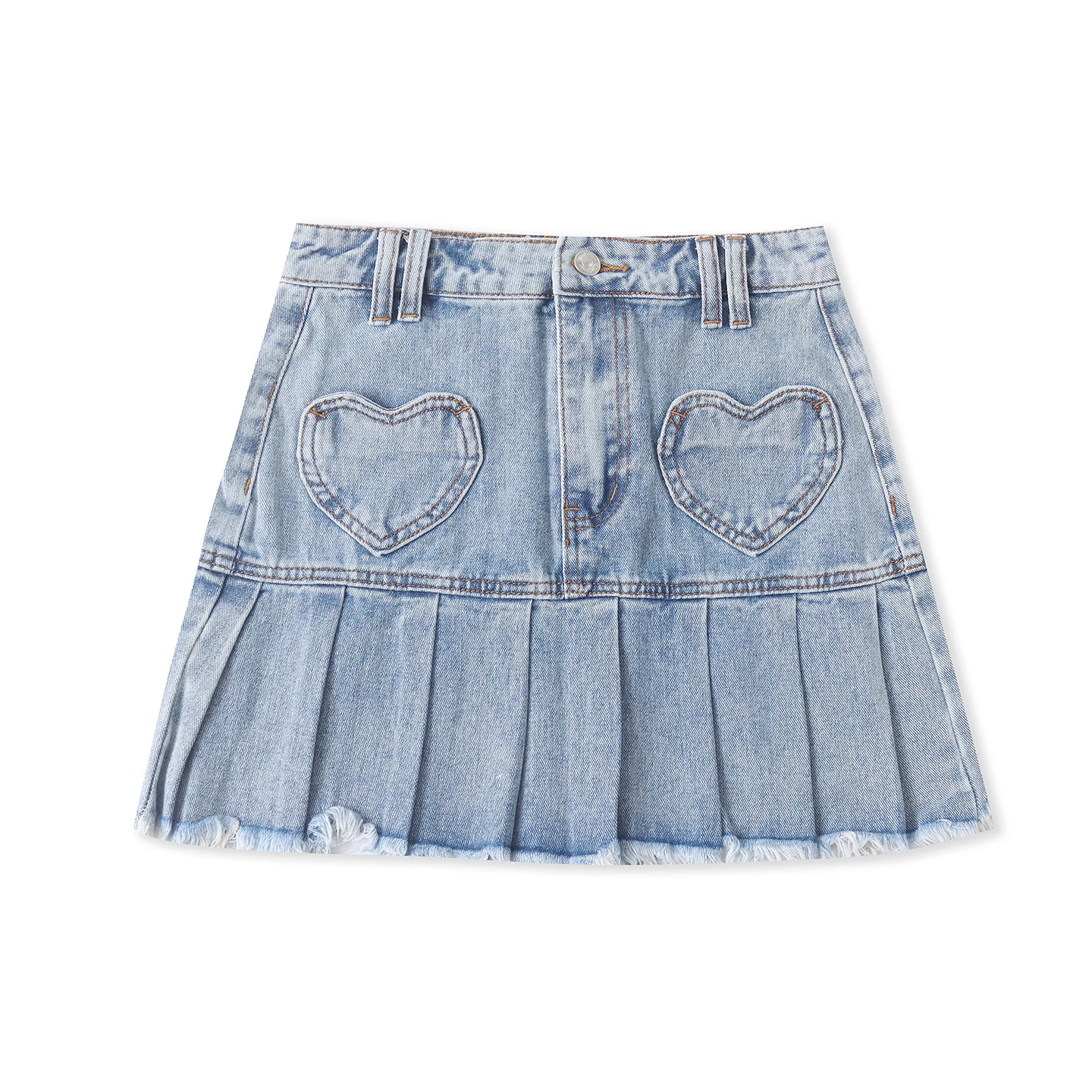 Casual Style Splicing Denim Pleated  Skirt for Women Spring Summer New Fashion Slim Fit Half-length Short Skirt with Fray...