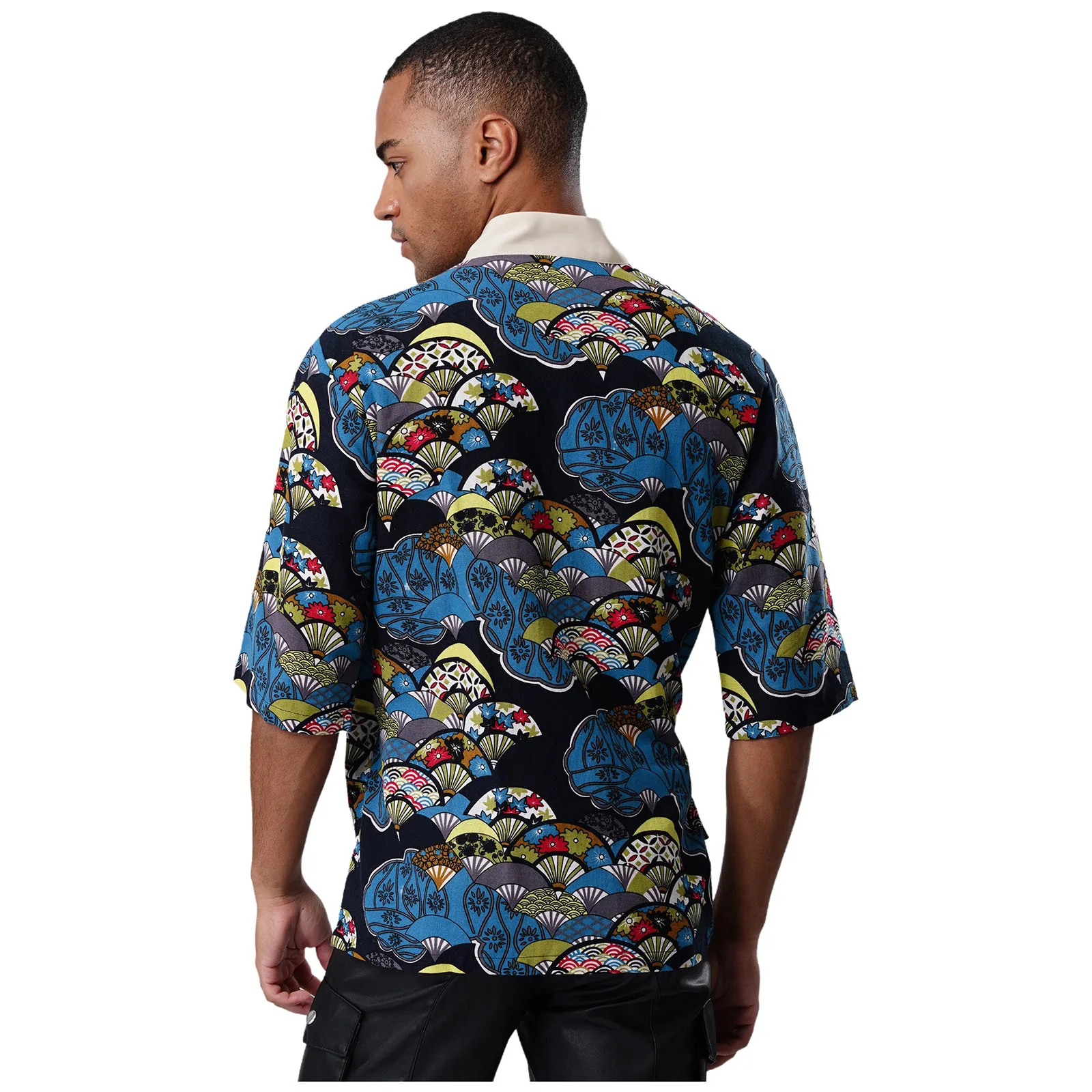 Men Japanese Sushi Chef Coat Traditional Print 3/4 Sleeve Lace-up Cook Kimono Jackets for Izakaya Japanese Cuisine Restaurant