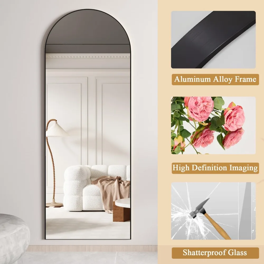 Espelho de chão arqueado, espelho preto de comprimento total 56x16 com suporte, ideal para quarto, melhora a decoração interior