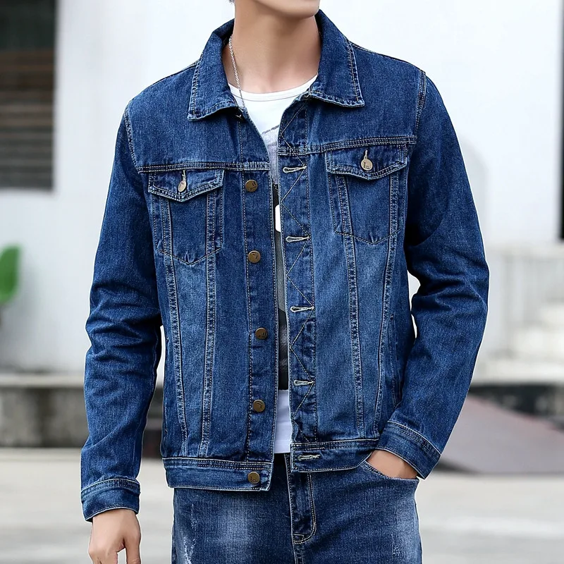 Solid Spring Outerwear Autumn Streetwear Denim Down Men