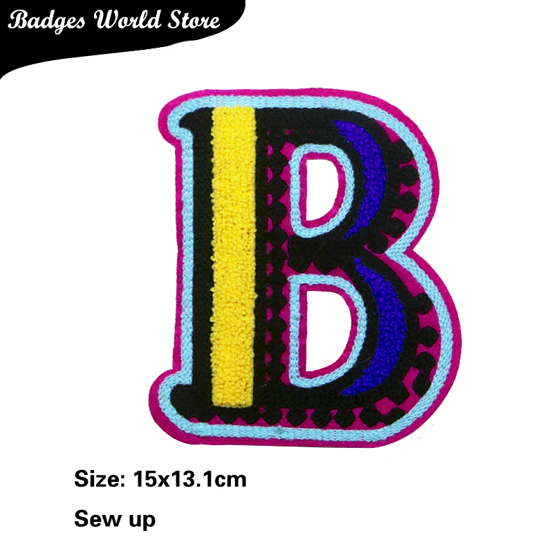 Letter A M B Heart-shaped Bear Chenille Icon Towel Embroidery Applique Patches For Clothing DIY Iron on Badges on the Backpack