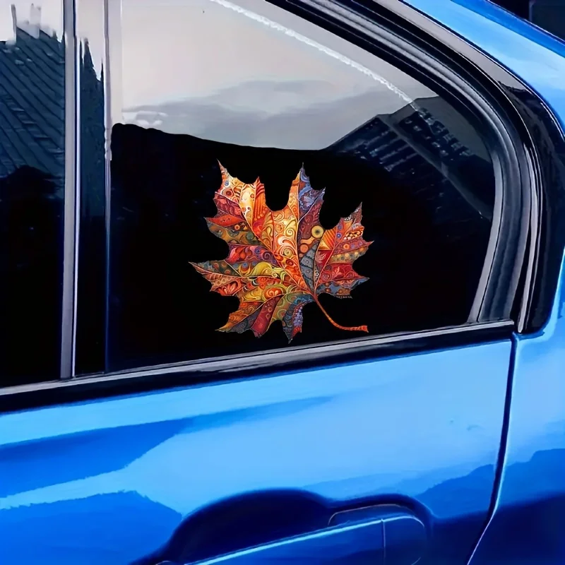 

Наклейка с мультяшным рисунком, самоклеящаяся, глянцевая, одноразовая, для автомобилей, ноутбуков, с узором кленового листа, цветная виниловая наклейка