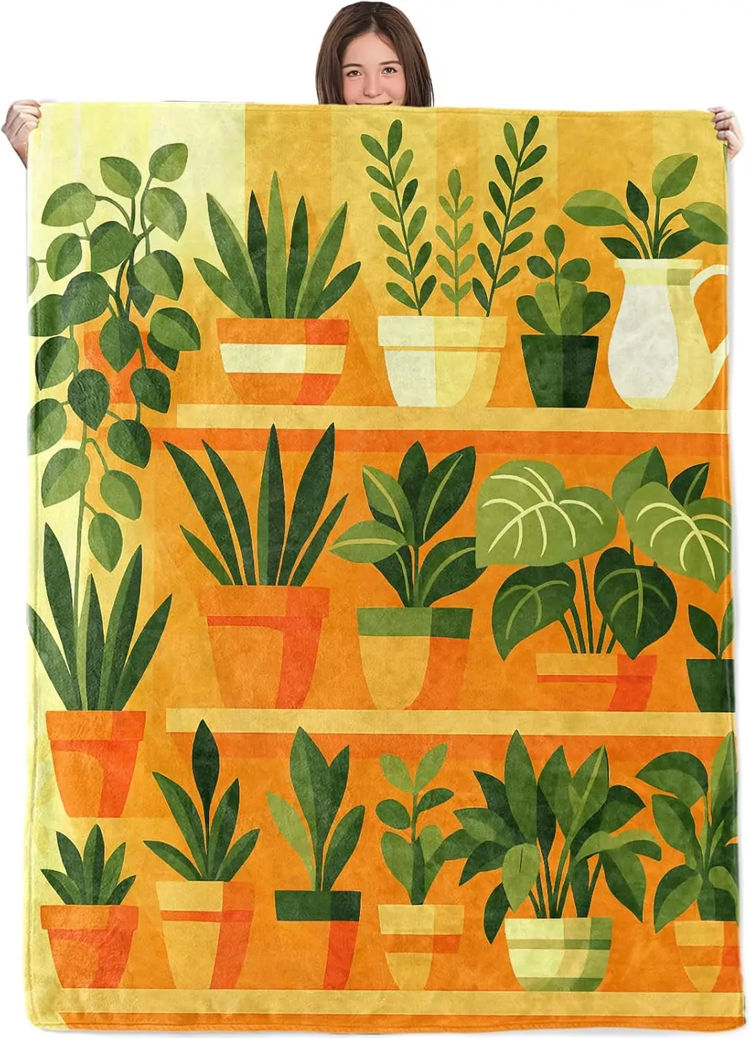 Wicked Potted Plant Blanket,Cozy Flannel Throw with Mid Century Plant Modern Greenery Illustration Design