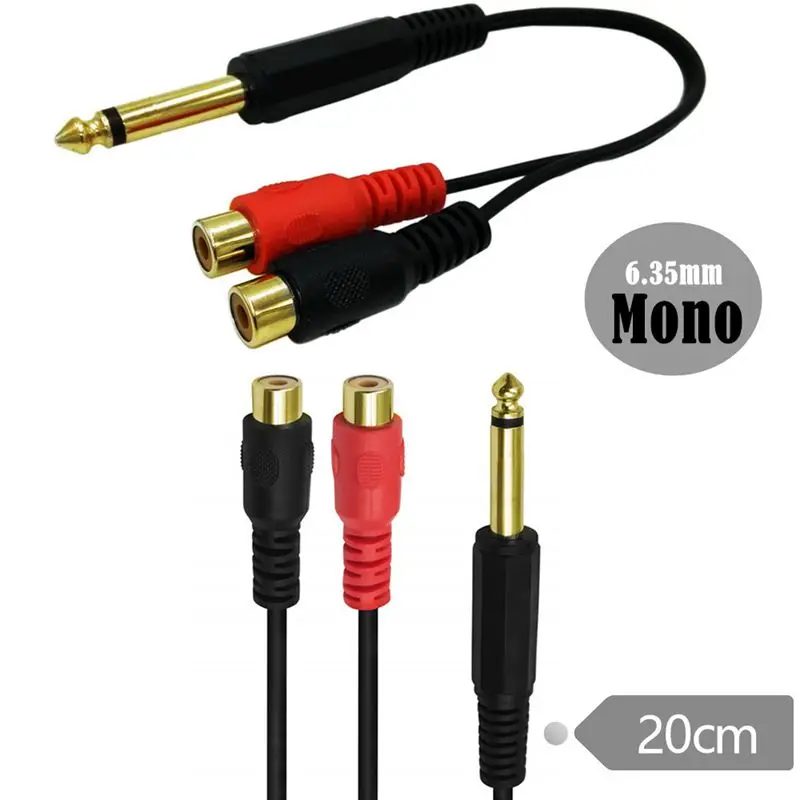 Cable de Audio tipo Y 1/2 de 6,35mm, Conector de canal único/Doble A 2RCA Lotus, estación madre FM, micrófono