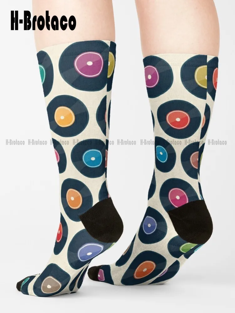 Vinyl Record Collection Socks For Girls Custom Gift Harajuku Street Skateboard Socks Teen Youth Socks 360° Digital Print Casual