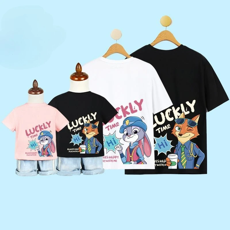 

Crazy Animal City Cartoon Printed T-Shirt Family Parent-Child Clothing Children's Short Sleeve Unisex Loose Casual Top