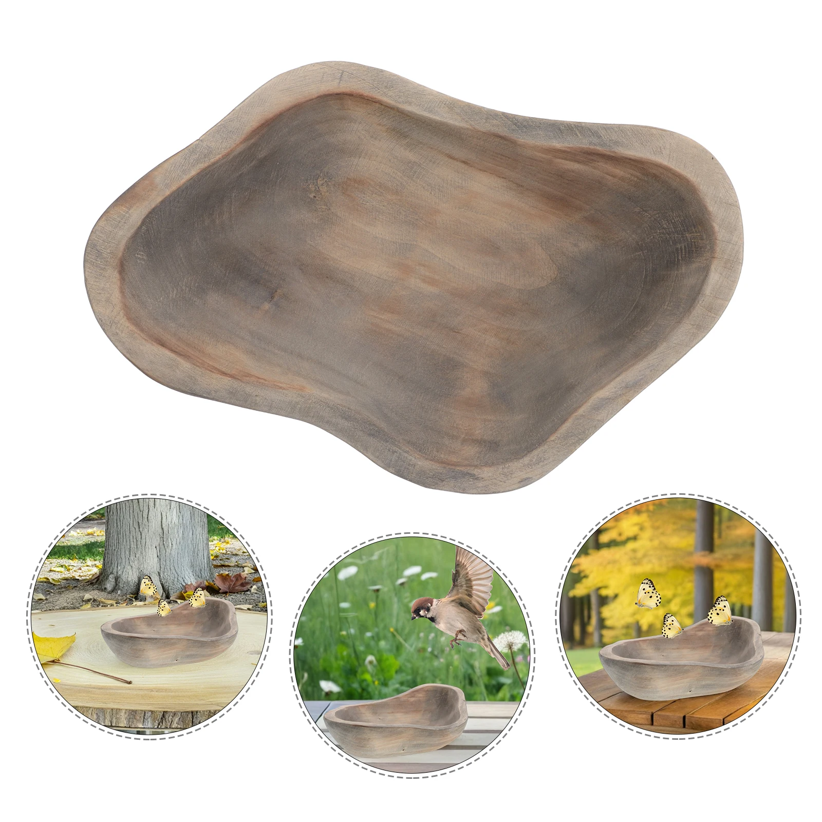 

Wooden Butterfly Water Feeding Bowl Bird Tray Feeder Bathtub Drinker Container Small