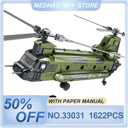 Reobrix 33031 MOC CH-47 Chinook Transport Plane Building Blocks Military Armed Helicopter Fighter Toy Birthday Gift For Kids