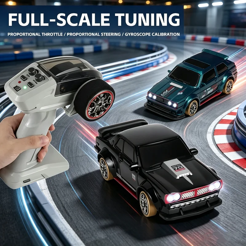 1/64 RC 4WD Drift High Speed Car with Lights Kids Toys Mini Remote Control Full Scale Racing Desktop Vehicle Pocket Boy Gifts