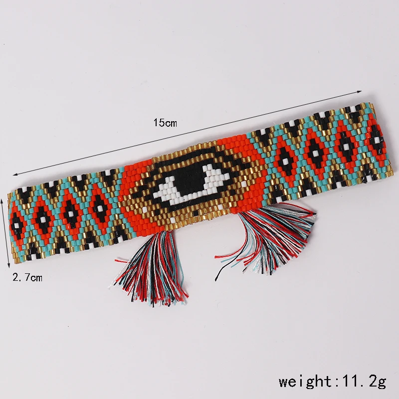 Orange Red Personalized Ethnic Style Miyuki Bracelet Handmade Weaving Devil's Eye Pattern Rice Bead Bracelet for Women