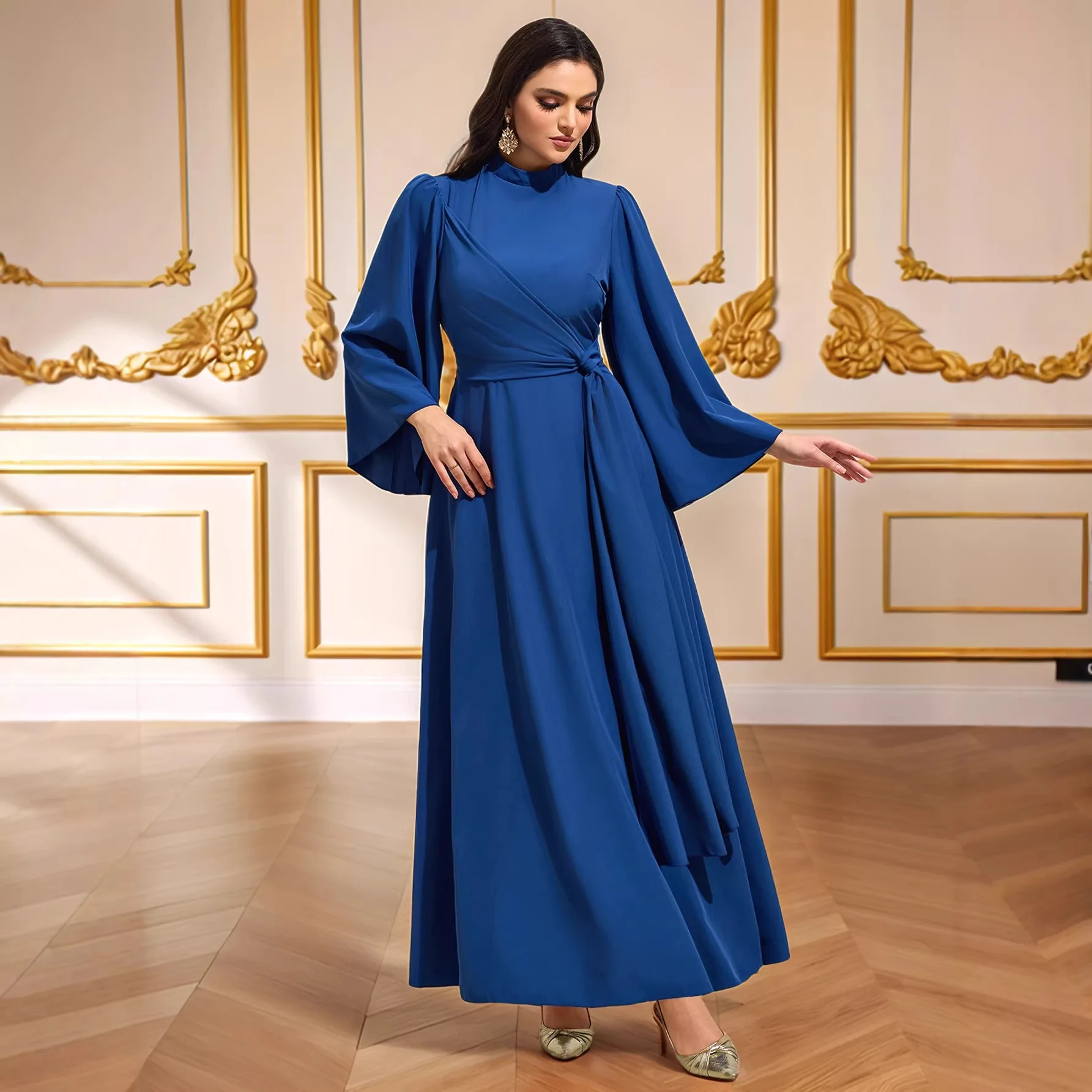 

2026 new Dubai Middle East crew neck robe elegant waist dress fashion swing dress
