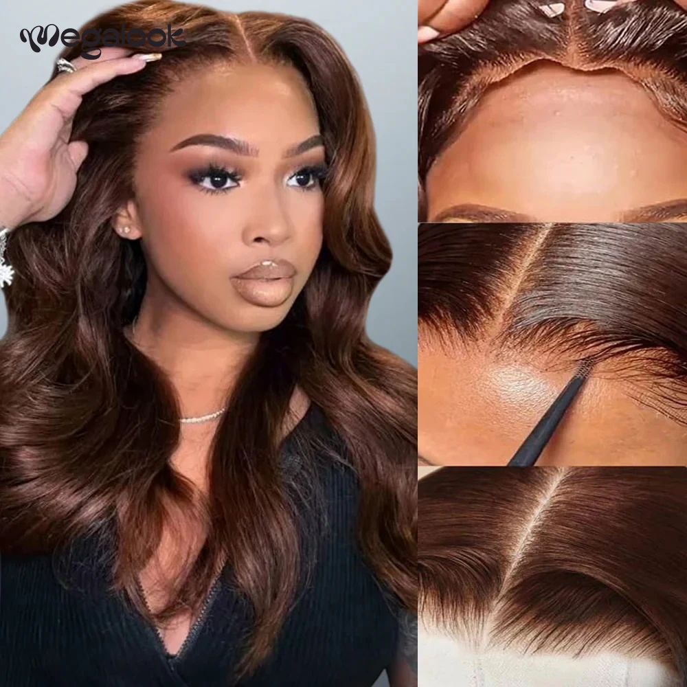 Шоколадно-коричневые парики из натуральных волос 13x6 HD Glueless Lace Frontal с эффектом Body Wave, без узлов, предварительно выщипанные, с невидимым кружевом