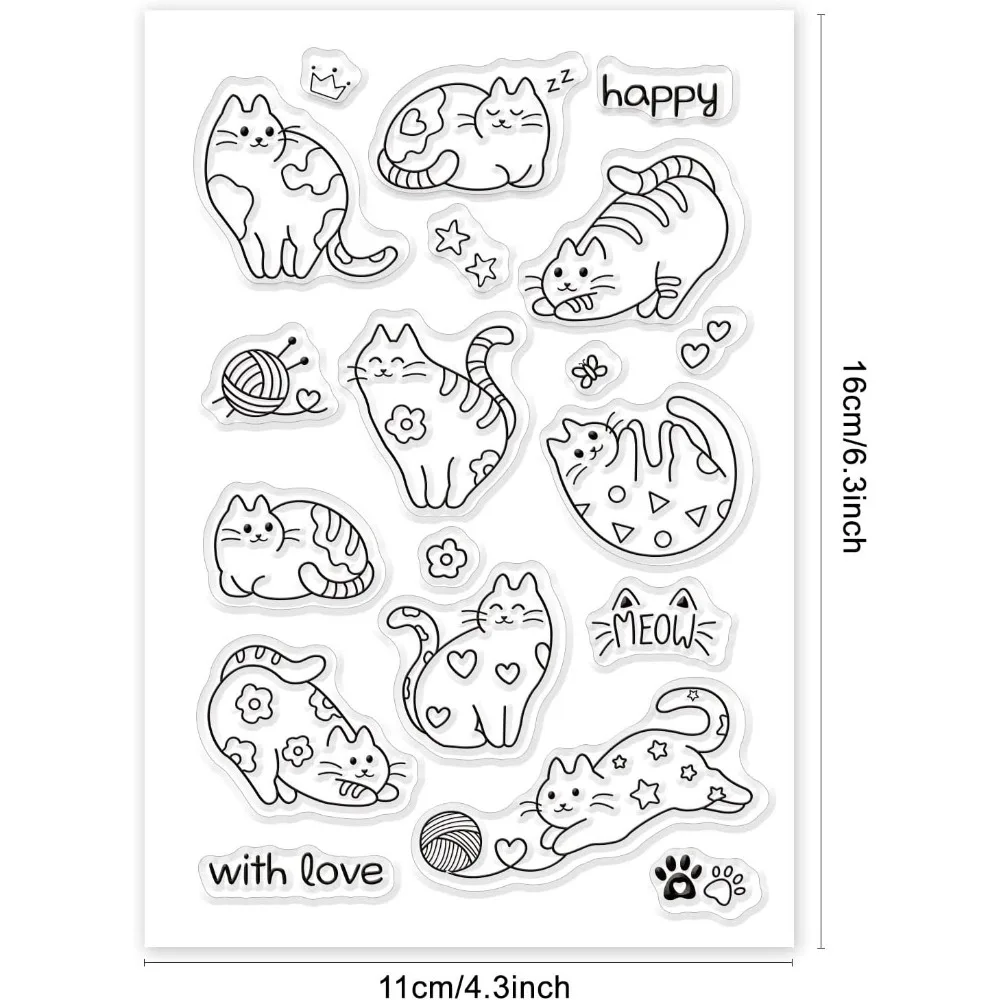 Cute Cats Silicone Clear Stamps Cat Paw Print Transparent Stamps for Birthday Valentine's Day Cards Making DIY Scrapbooking