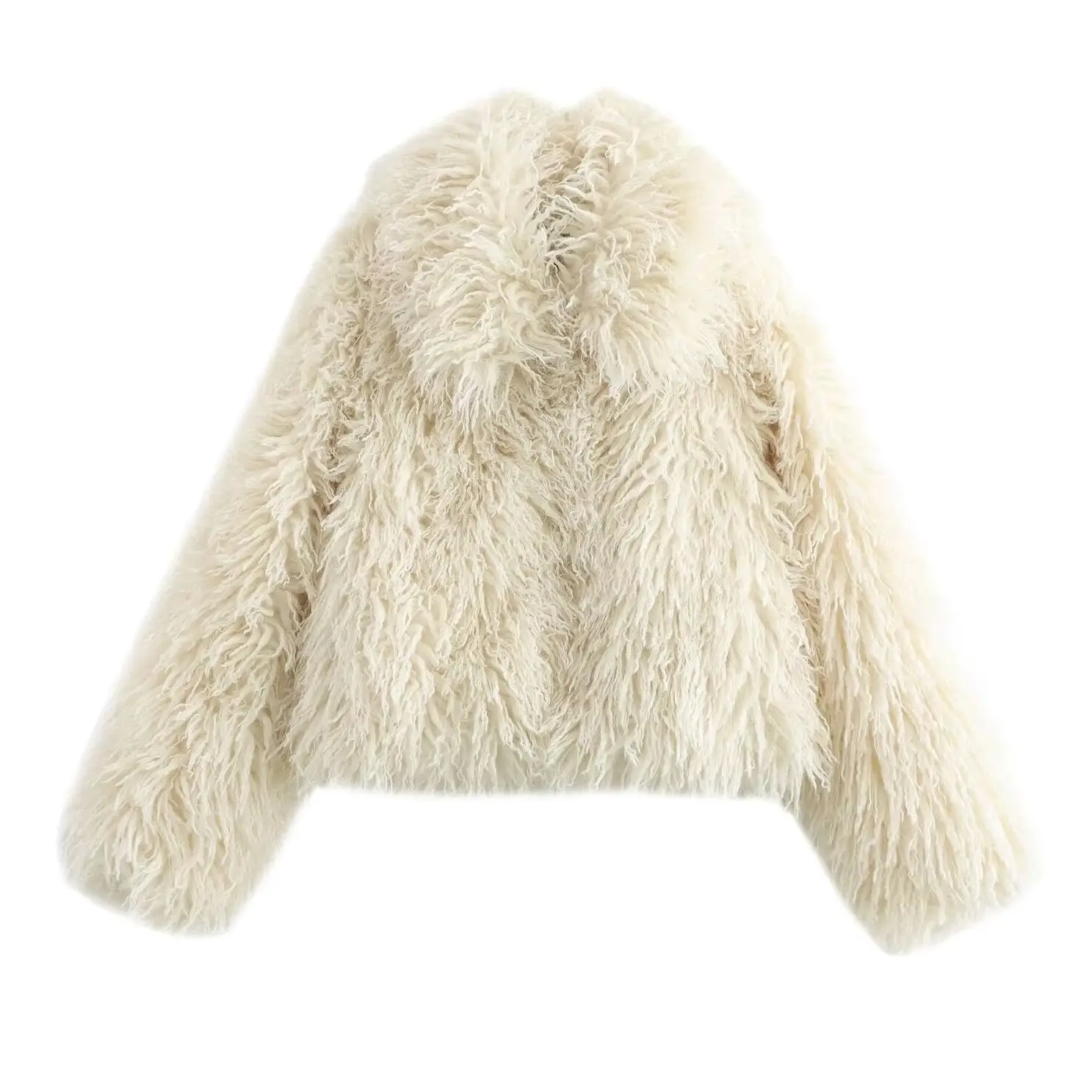 KONDALA Chic Beige Winter Furry Tassel Faux Fur Club Women Jacket Luxurious Fashion 2024 Elegant Outwear Night Party Noble Coat