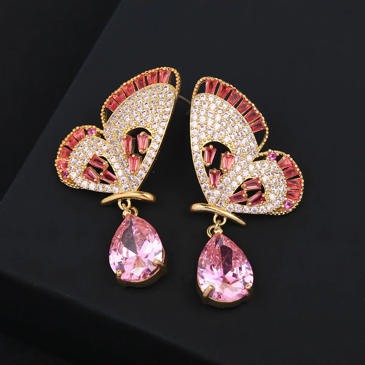 

Bilincolor Luxury Zircon Butterfly Water Drop Earrings for Wedding or Party