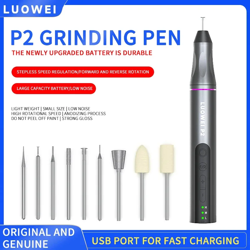 LUOWEI LW-P2 listrik tanpa kabel, pena pemoles untuk perbaikan ponsel, alat pengeboran pengukir kapasitas besar