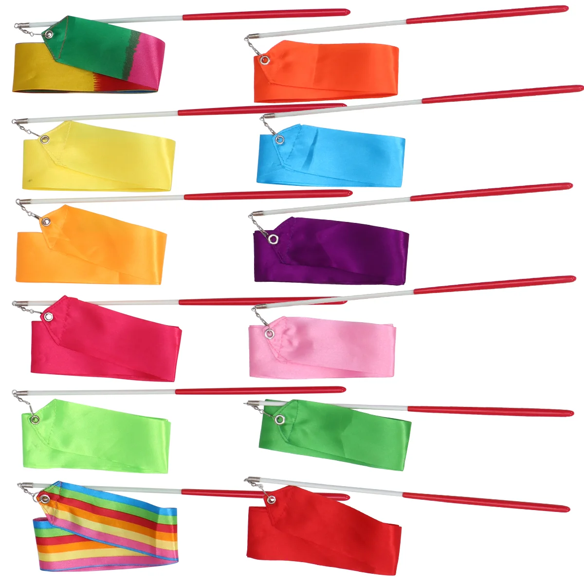 12pcs 2 Meters Rhythmic Gymnastics Ribbon with Stick Children Dancing Streamers Riband Rod for Gymnastics