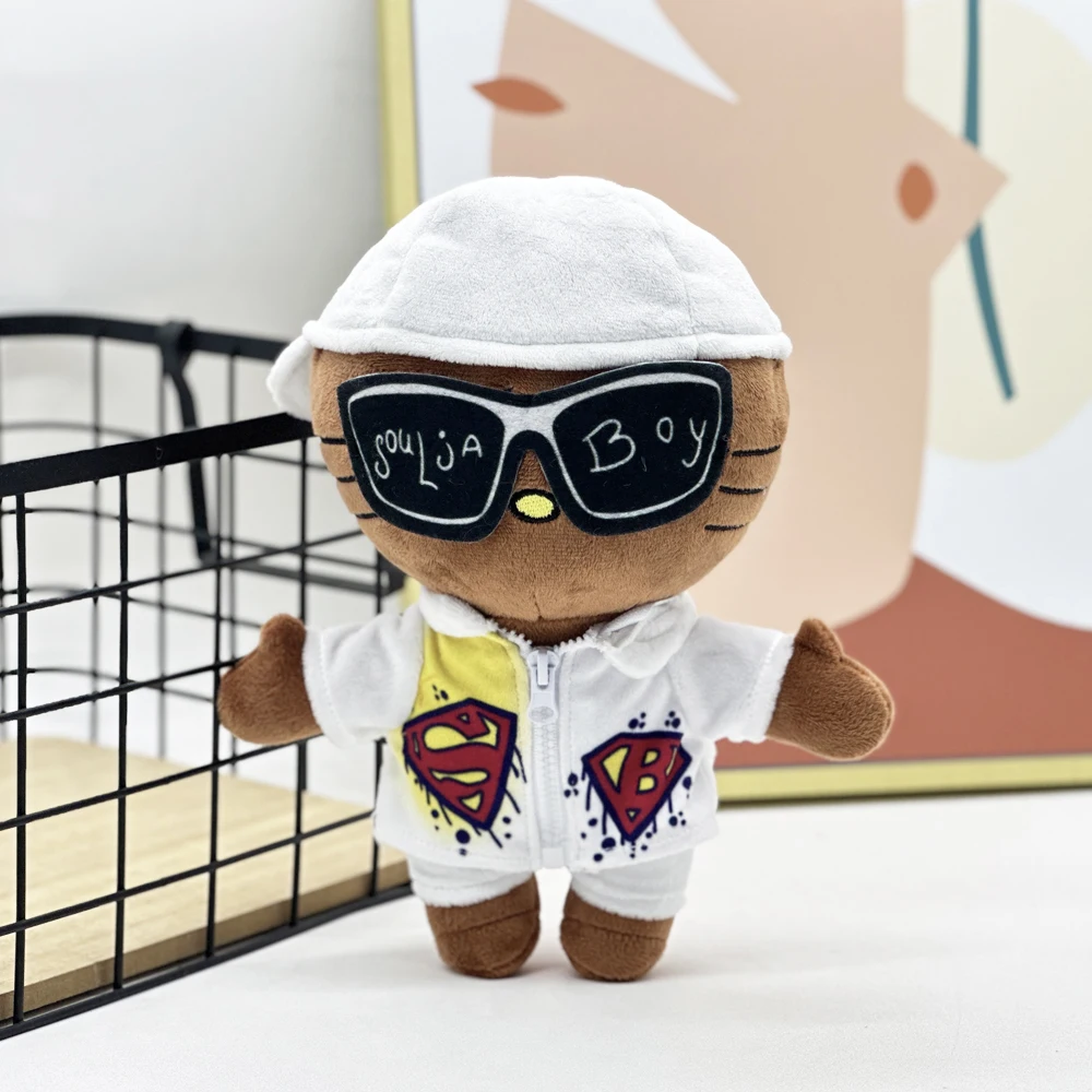 Hello Kitty Soulja Boy Plush Doll with White Casual Suit Clothes Plush Toy Figure Stuffed Toys Boys Girls Fans Collect Gifts