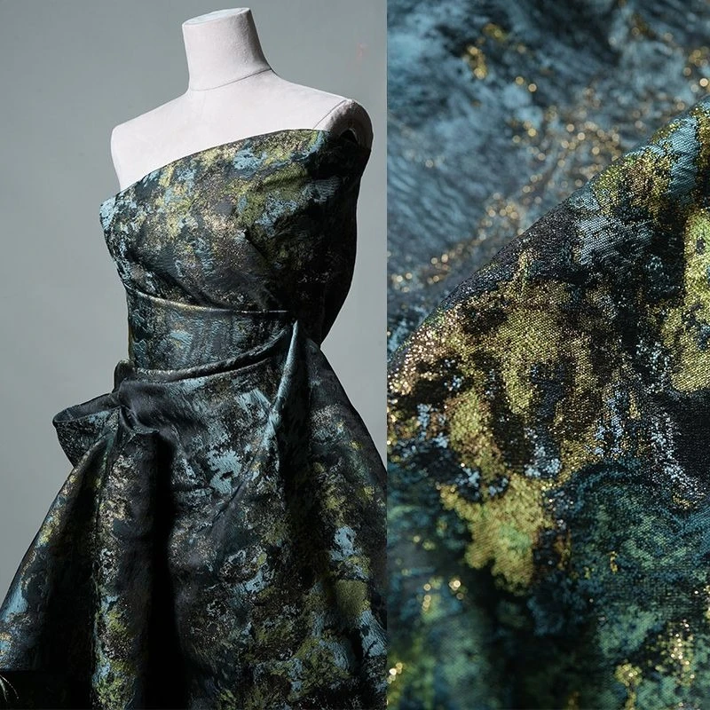 

Легкая ретро двусторонняя текстура синие чернила позолоченная жаккардовая ткань креативный топ подарок одежда дизайнерская ткань