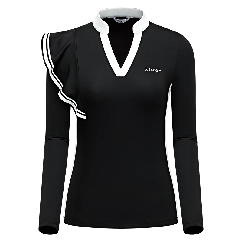 

TTYGJ Golf Spring/Summer Clothing Women's Sports Wear Long Sleeve T-shirt V-neck Slim Fit Sports Mock Neck Top Lady Ball Apparel