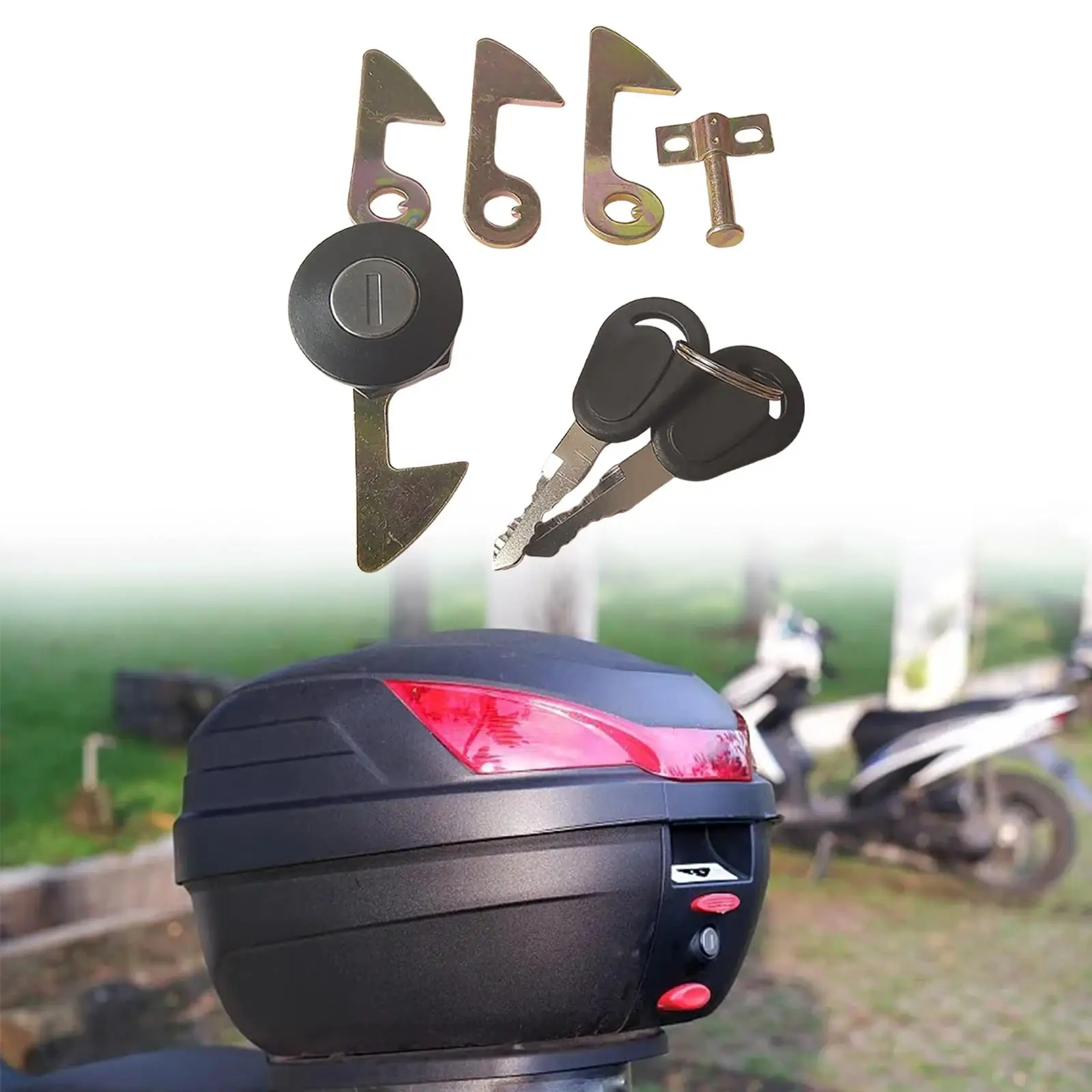 Motorcycle Rear Trunk Lock Keys with Metal Hook Tail Box Lock for Motorbike