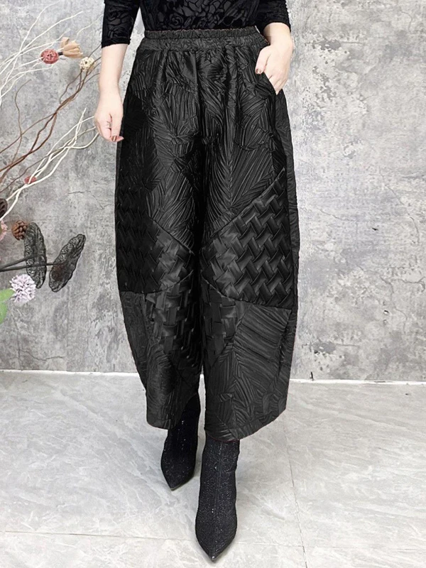 Ele Pantalones casuales de talla grande para mujer, pantalones harén de nueve medias, cintura alta, empalme personal, corte holgado, fibra de poliéster