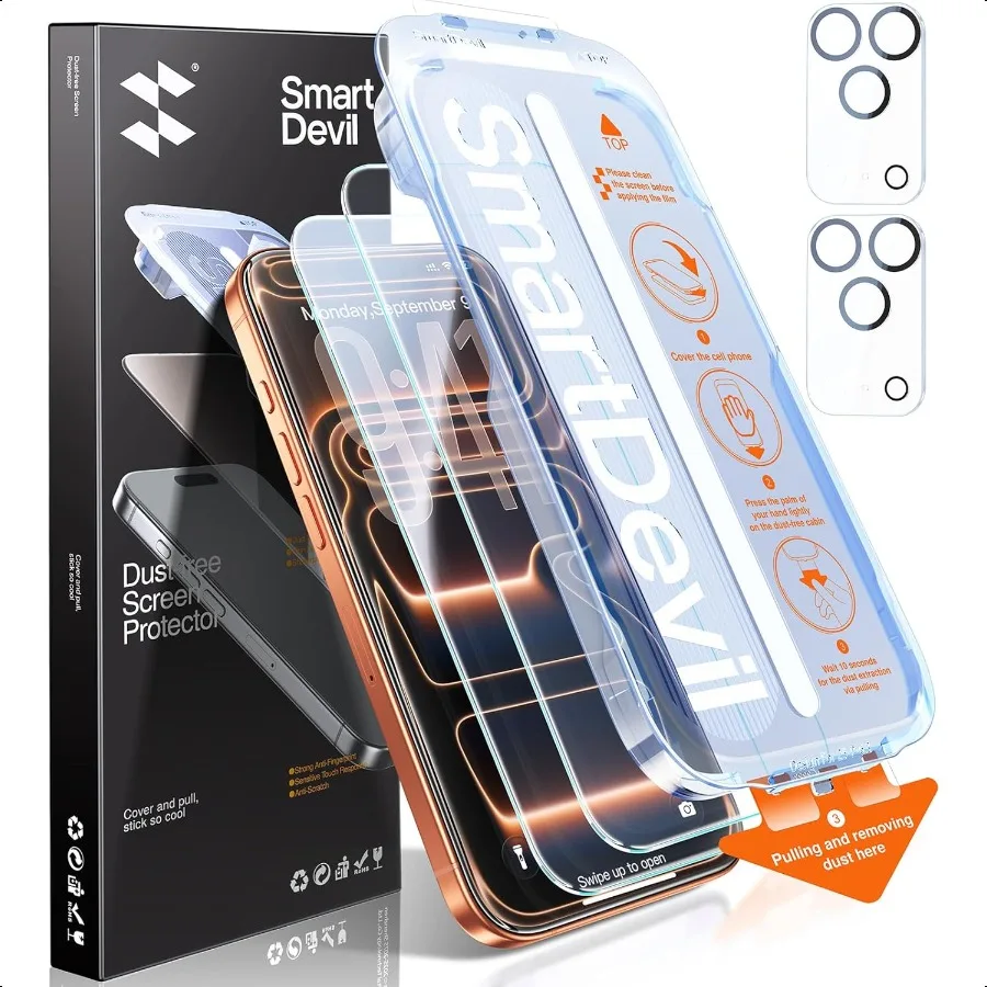 

2 + 2 упаковки для iPhone 17 Pro Max Защитная пленка для экрана с защитой объектива камеры Закаленное стекло HD Прозрачная пленка Простая установка DustF