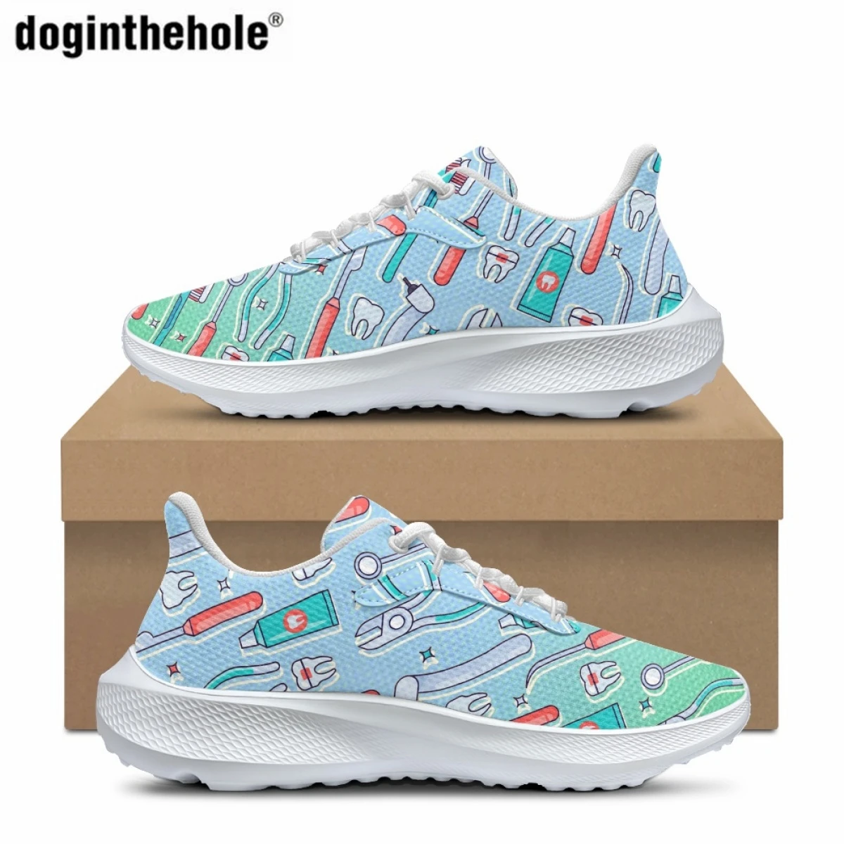 

Doginthehole Gradient Dental Medical Equipment Pattern Print Women's Casual Flat Shoes Outdoor Sneakers Lace Up Running Shoes