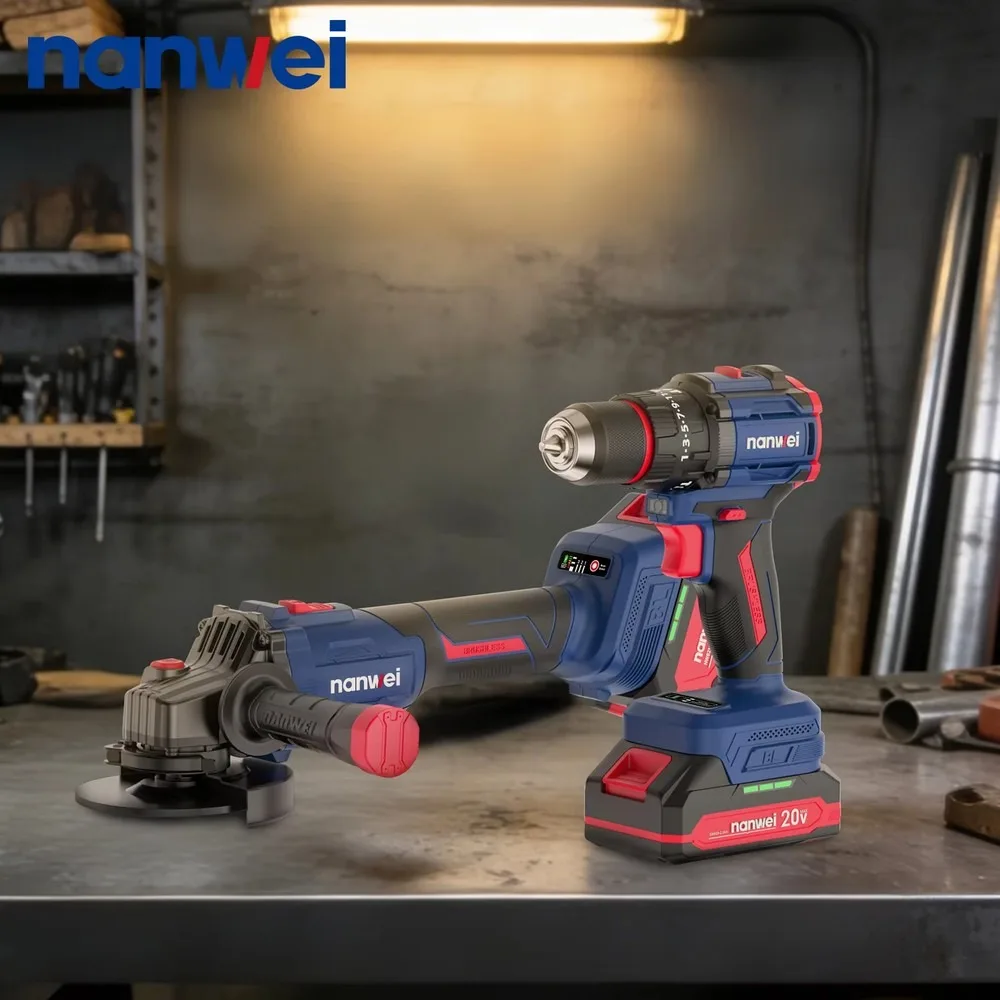 21V Cordless Power Tool Combo Kit 2Pcs Electric Drill and Angle Grinder with Case for Home Repair and DIY Projects