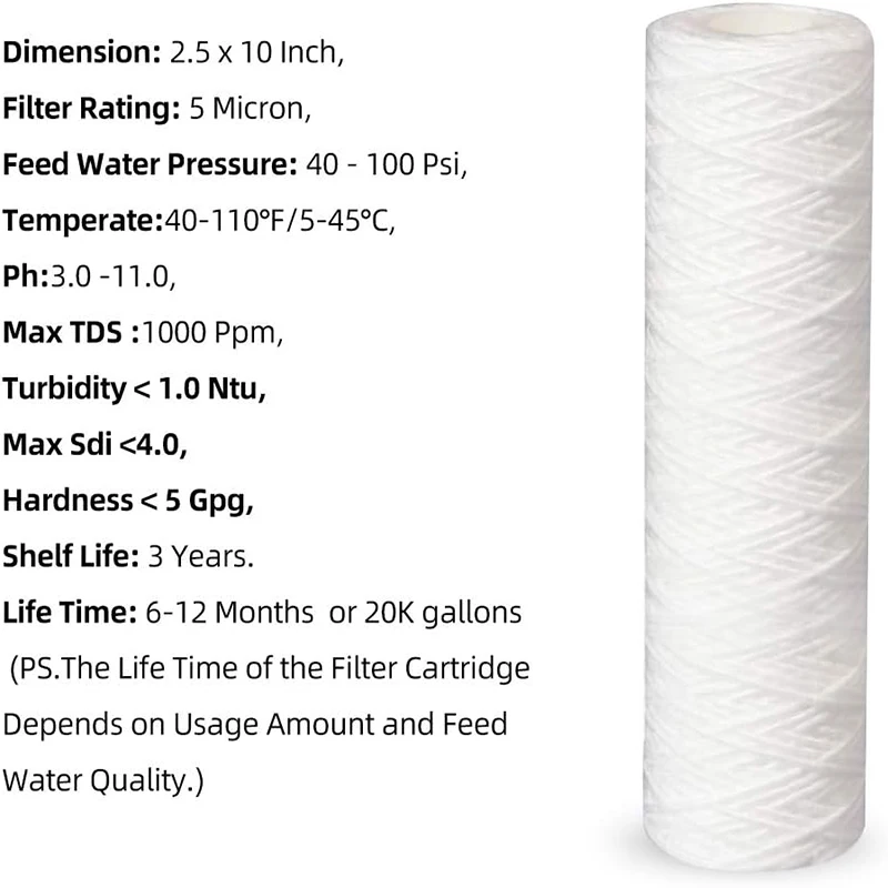 10 Inch PP Wound String Spun Sediment Replacement Filter for Reverse Osmosis System- 2.5\