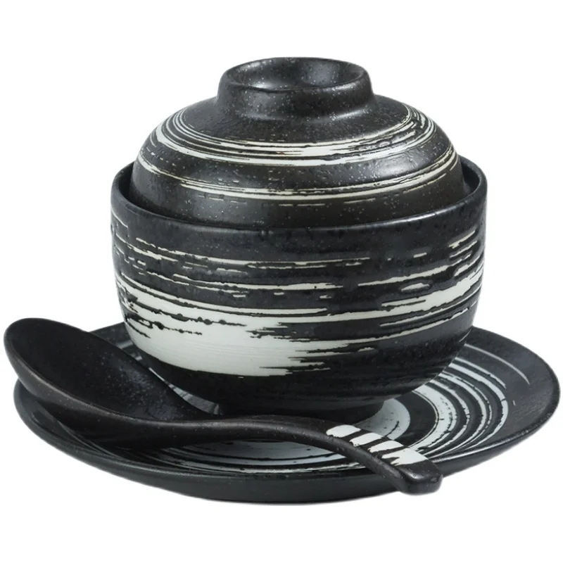 Japanese Sle Cerc Bowl Set Commercial Use High Footed Soup Bowl with Lid Bird's Nest Sted Soup Creative Fine Dining