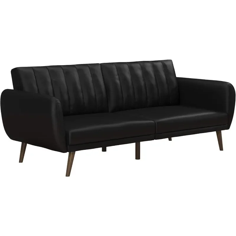 

Brittany Futon Sofa Bed and Couch Sleeper, Black Faux Leather