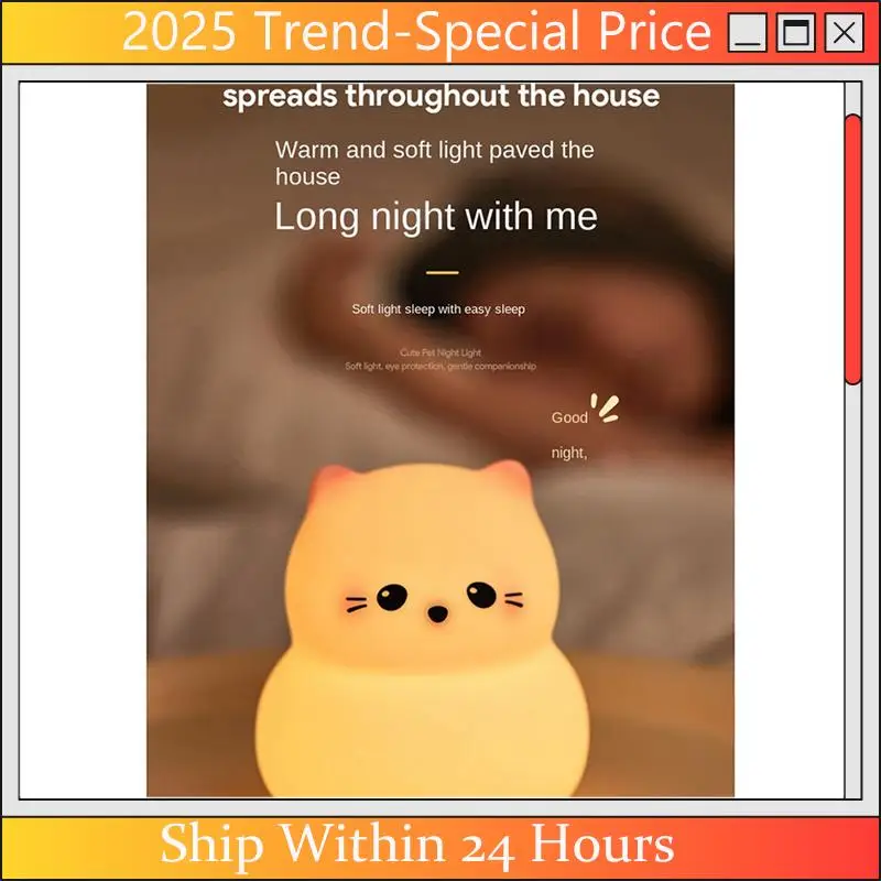 Chyy topo gato silicone luz da noite bonito dos desenhos animados gato luz suave lâmpada de dormir atmosfera sensor toque lâmpada tapinhas