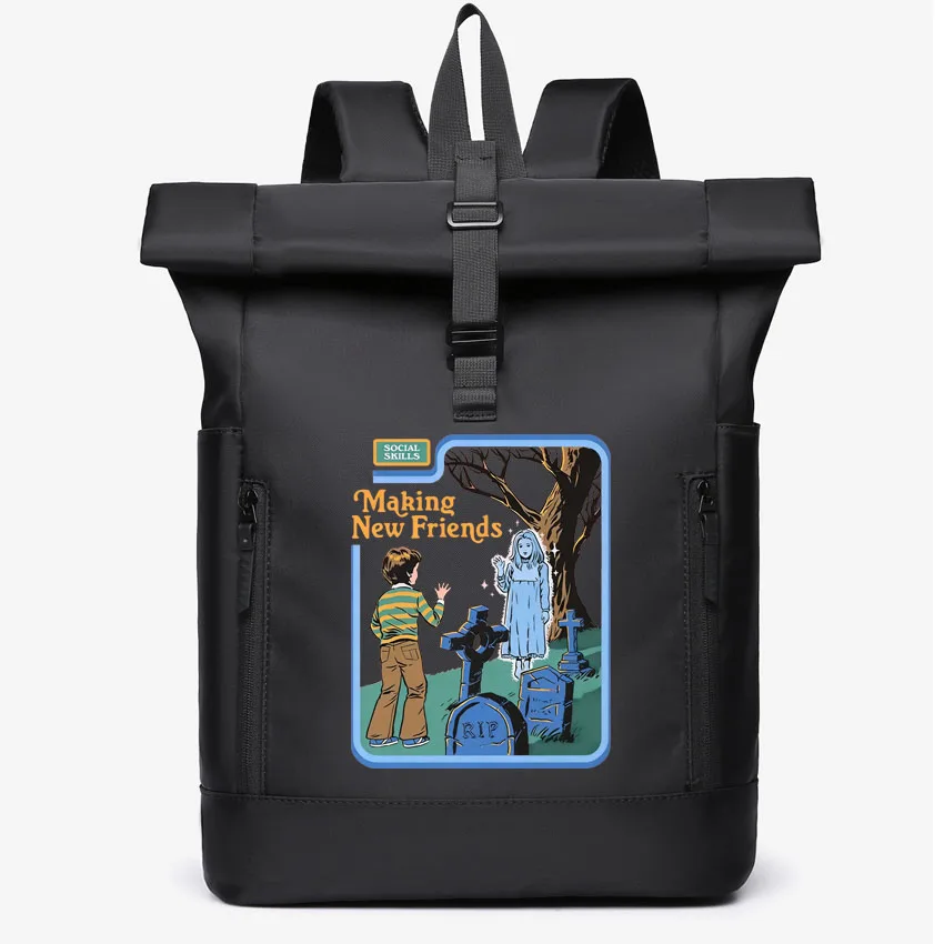 

Social Skills Making New Friends Printed Waterproof Durable Outdoor Backpack Roll Top Travel Men Women Daily Commute backpacks