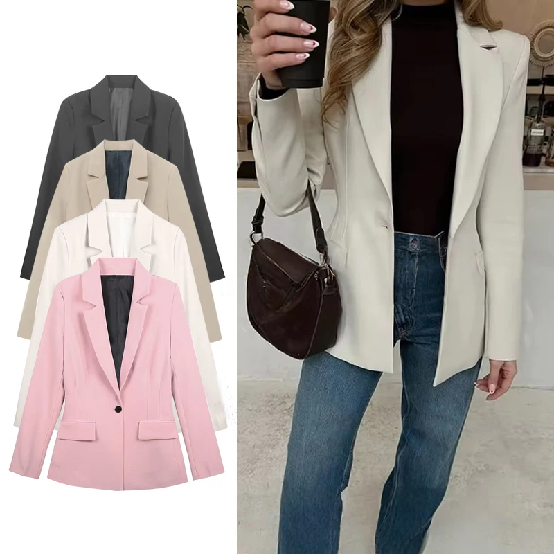 2026 Spring New Office Women's Solid Blazers Single Button Slim Jackets Fashion Commute Street Versatile Young Travel Blazers