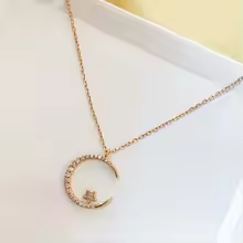 Gold Cubic Zirconia Necklace Crescent Star NonTarnish Glowup - Golden