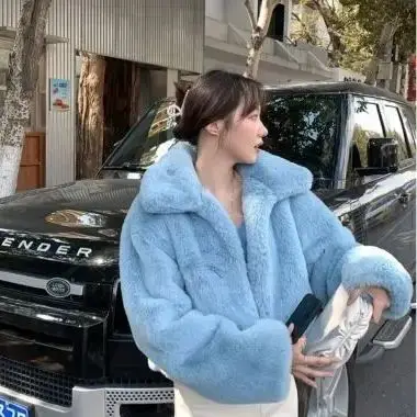 Lapel Coat Faux Fur Coat Women Luxury Short Fur Outwear Winter Elegant Thick Artificial Turn Down Collar Warm Shaggy Overcoat