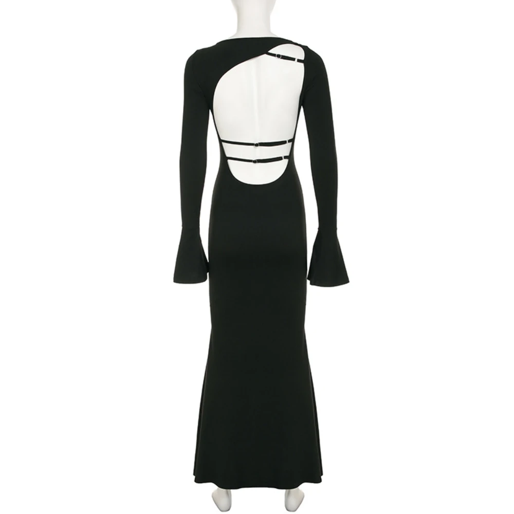 2025Sexy vestido largo ajustado sin tirantes para mujer con hombros descubiertos y espalda descubierta vestido veraniego liso verano playa Y2K ropa elegante temperam