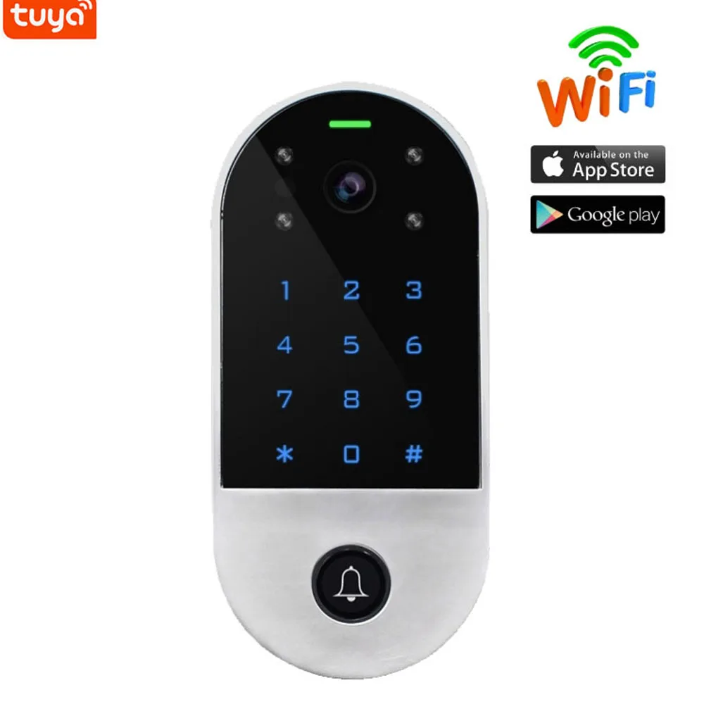 Teclado de Control de acceso con intercomunicador Wifi, lector RFID de 125Khz, aplicación móvil Tuya, cámara de puerta, vídeo, sistema de entrada de teléfono + cubierta