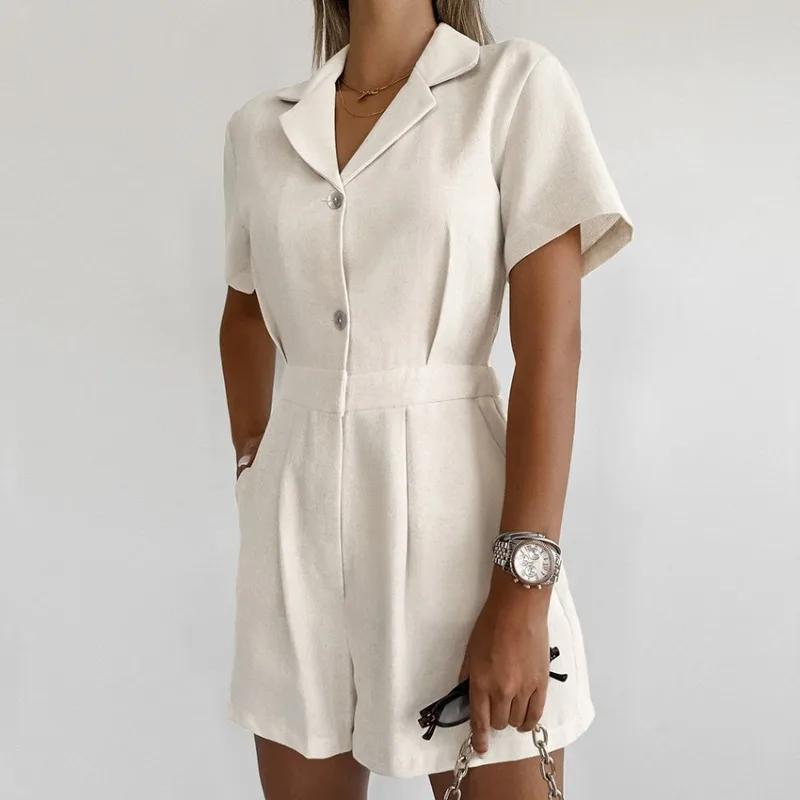 

Дизайн женской одежды, повседневный и универсальный, однотонный комбинезон, воротник костюма, новый стиль весны и лета