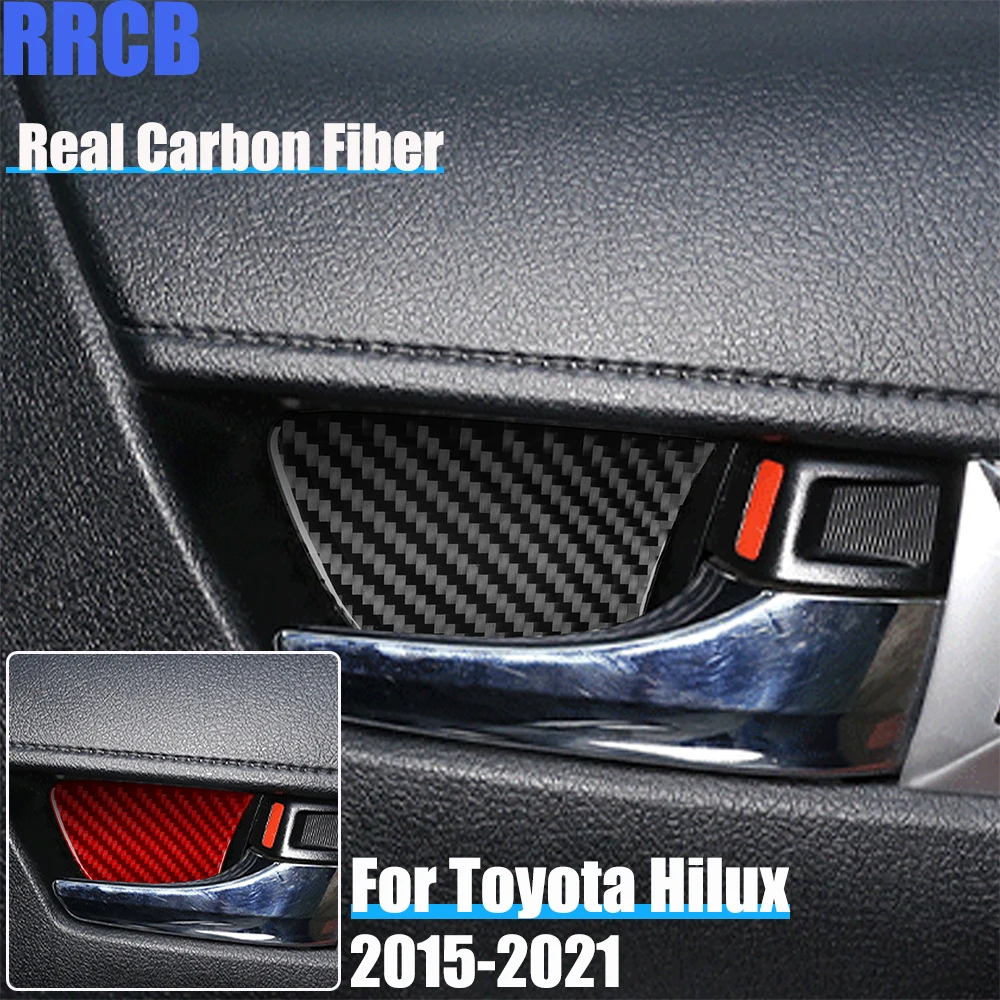 

Real Carbon Fiber Car Accessories Door Handle Bowl Panel Decorative Trim Soft Cover Sticker For Toyota HiLux 2015-2021