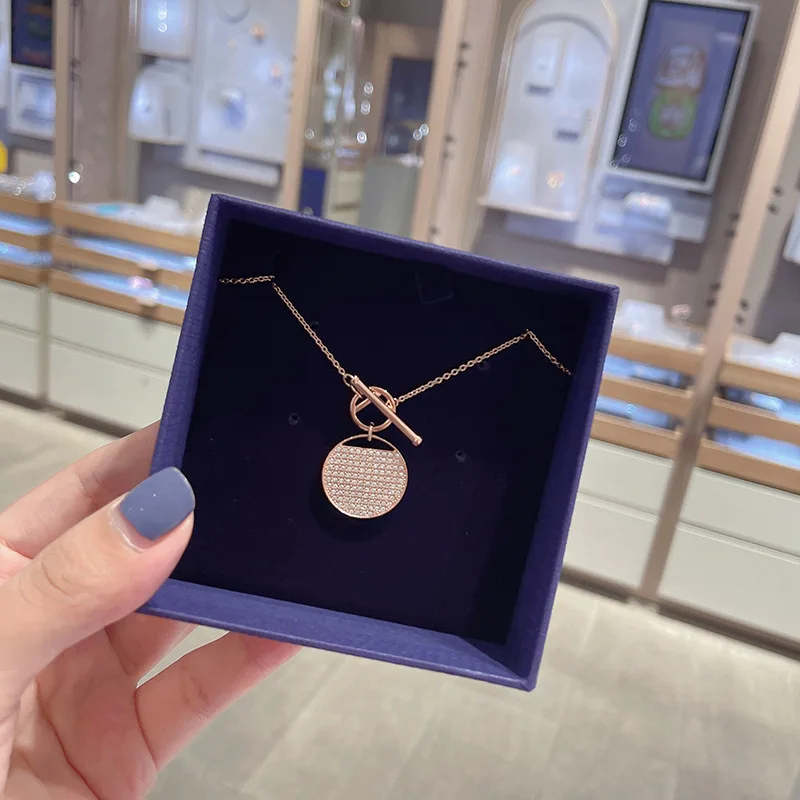 European and American Boutique S925 Pure Silver Full Diamond SWA Rose Gold Full Diamond Large Racket Necklace for Women